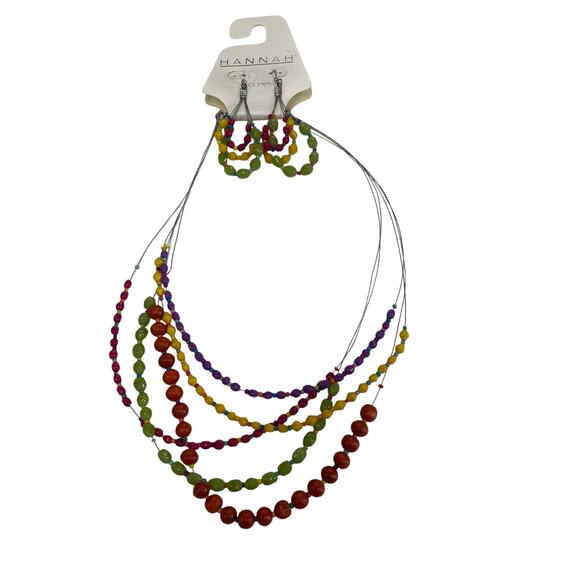 NWT Y2K Hannah Multicolor Beaded Layered Wire Strand Necklace + Earring Set - Picture 1 of 5